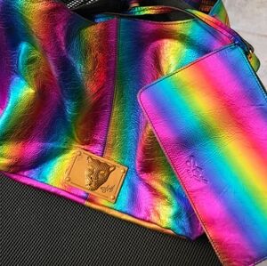 Vibrant Rainbow Holographic Bag and Wallet Set